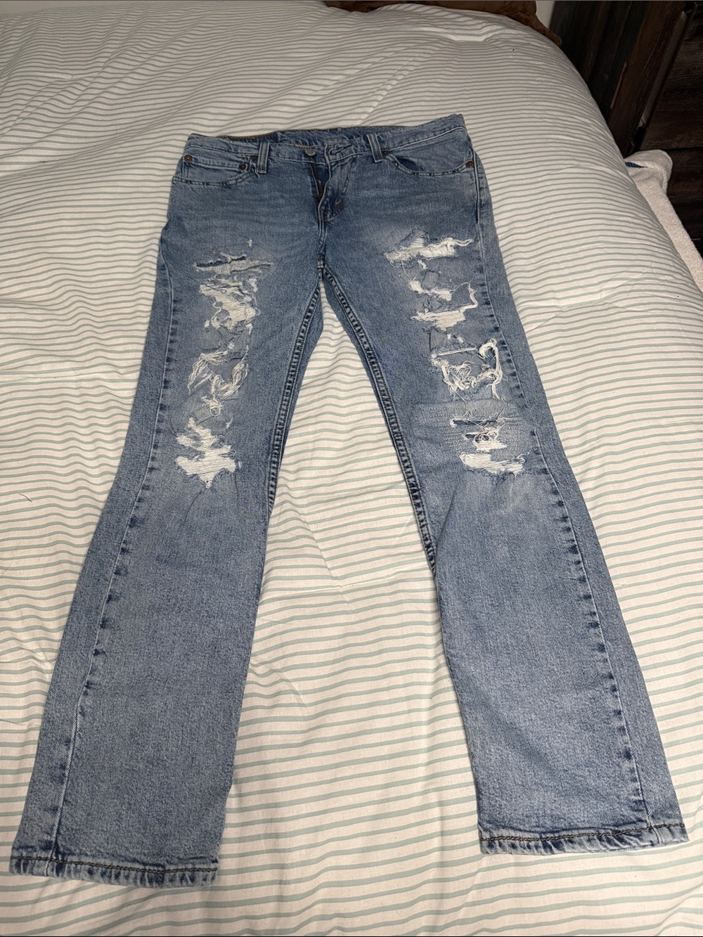 Levi's Light Blue Slim Straight Distressed Jeans